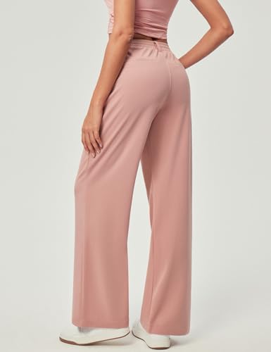 IUGA Wide Leg Pants Woman Pull on Stretchy Work Dress Pants High Waisted Business Casual Trousers Slacks 26'' X-Small, Standard Pink2