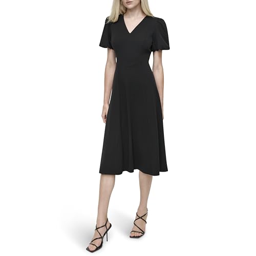 Image of DKNY Women's Bubble Sleeve V-Neck Fit & Flare Mini Dress