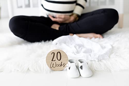 Image of Kate & Milo Weekly Pregnancy Milestone Marker Discs - Classic Cursive Script Wooden Discs With Reversible Photo Props for Baby Announcement and Milestones, Gender-Neutral Gift