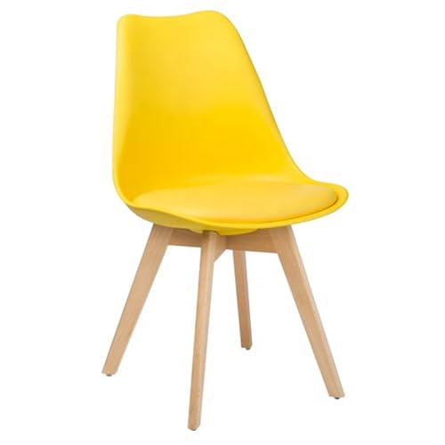 Image of Creative Modern Stylish Bright Yellow Upholstered Accent Chair with Sleek Wooden Legs, Perfect for Contemporary Living Rooms, Home Offices Workspaces | (Yellow) (Pack of 1)