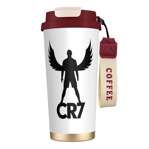 タンブラー クリスティアーノ・ロナウド コーヒーカップ 500ml コンビニカップ ストロー付き 蓋付き おしゃれ 水筒 魔法瓶 マグカップ 316ステンレス製 保温保冷 大容量 ストラップ付き プレゼント