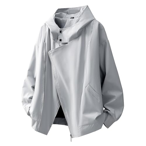 GURUNVANI Mens Solid Color Zip Up Hooded Jacket Unisex Oversized Sports Windbreaker Coat - Main Image