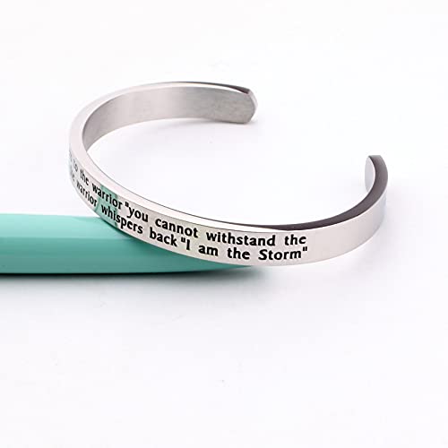 Inspirational Encouragement Gift I am The Storm Quote Bracelet Fate whispers to the warrior you cannot withstand the storm the warrior whispers Back3
