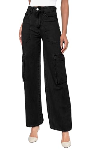 Cargo Jeans for Women Trendy Stretchy High Waistd Baggy with Multiple Pockets Straight Y2K Pants