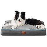 Bedsure Entire Waterproof Large Dog Bed - 4 inch Thicken Up to 80lbs Large Dog Bed with Removable Washable Cover, Pet Bed Mat Pillows, Grey