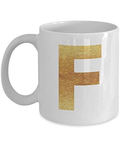 ZGNNN-EU F Initial Mug Gold Initialed Coffee Cup Gift Idea
