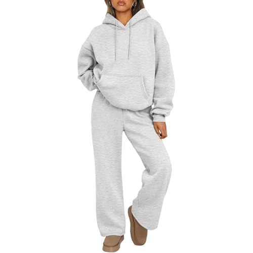 ZUJIABAO Conjunto de sudadera con capucha y jogger para mujer: conjunto de chándal casual de dos piezas con ajuste cómodo para mujer, Gris Claro, XXL