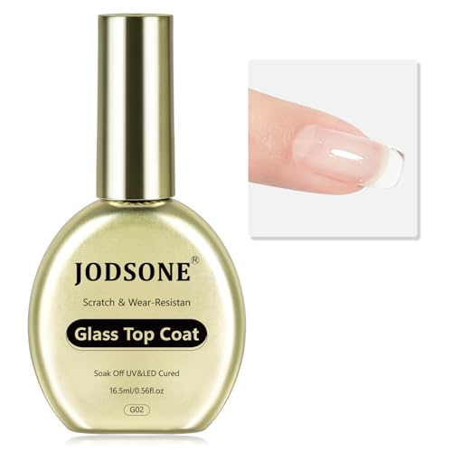JODSONE Gel Top Coat – 16,5 ml cristal transparente Top Coat Gel esmalte de uñas de gel sin limpiar, alta tenacidad, resistente al desgaste y alta laca de vidrio para una larga durabilidad, requiere