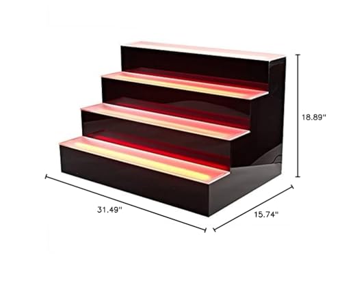 NICCOO 4 Step Liquor Bottle Display Shelf 31 INCH LED Lighted Bar Shelf for Home Commercial Bar, with Remote Control Multiple Colors, Black, 31 inch 4 Step …