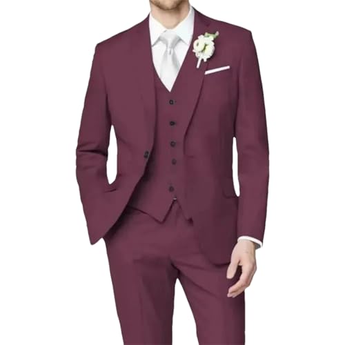 Costume chic bordeaux blazer gilet pantalon pour grande fête