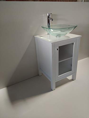 20" White Samll Freestanding Wooden Bathroom Vanity Bathroom (Square Glass Sink) (White) #TOP2