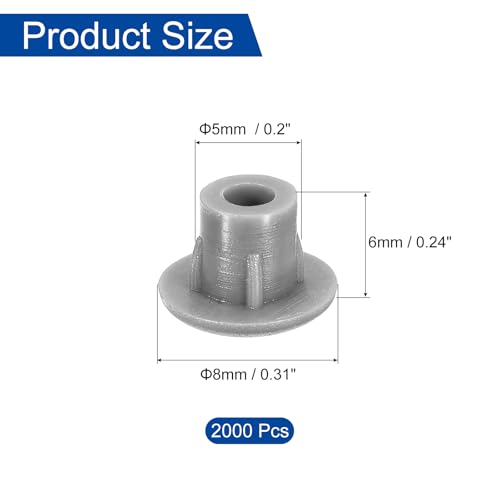 Image of uxcell 2000Pcs Screw Hole Plugs, 5mm(3 /16 inch) Dia Plastic Round Button Plugs Snap in Locking Hole Covers Flush Type Caps for Furniture Cabinet, Light Grey