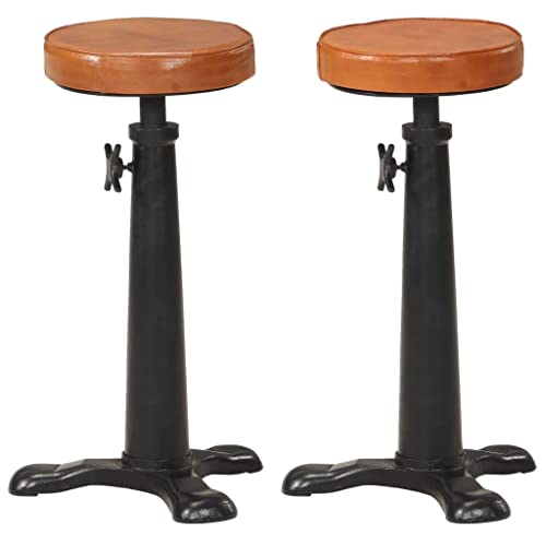 ZQQLVOO Juego de 2 taburetes de bar (2 unidades, piel auténtica y hierro fundido), diseño vintage, color marrón