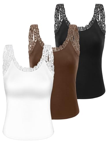 Débardeur en dentelle côtelée femme lot de 3 tops sans manches col V coton stretch