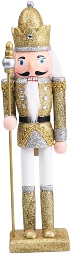 Joylern Christmas Nutcracker Figurine Wooden Nutcracker Soldier Figure Xmas Nutcracker Statue Wood Nutcracker Ornaments for Xmas Tree Table Decoration 30cm - Gold