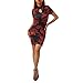 Women Cheongsam Chinese Dress Dragon Print Qipao Mini Dress Chinese Mandarin Collar Bodycon Dress (Red, M)