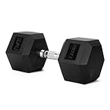 TREXO Mancuerna de 22,5 kg Hexagonal Duradera de Hierro Fundido con Revestimiento de Goma para Entrenamiento de Fuerza en Casa con Mango Ergonómico Mancuerna Estable y Versátil Hex