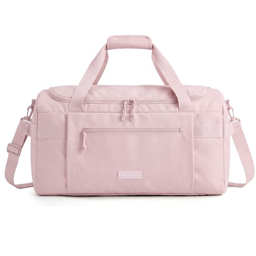 BAGSMART Travel Duffel Bags with Dividers 32L Gym Duffle Bag with Laptop Compartment Carry On Weekender Overnight Bag Shoe Bag PVC Wet Pocket Pink