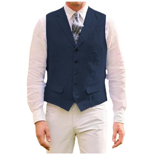 Mens Linen Vest Business Casual Beach Wedding Groomsmen Suit Vest Lightweight Waistcoat
