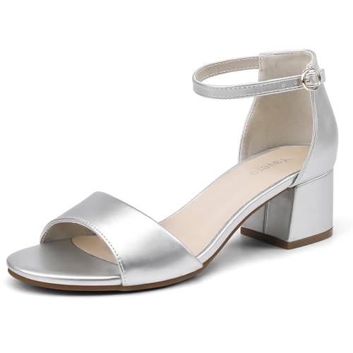 Yavero Sandales Femme Talon Bloc Élégantes avec Boucle Métallique, Idéales pour Bureau et Événements Argenté mat 36