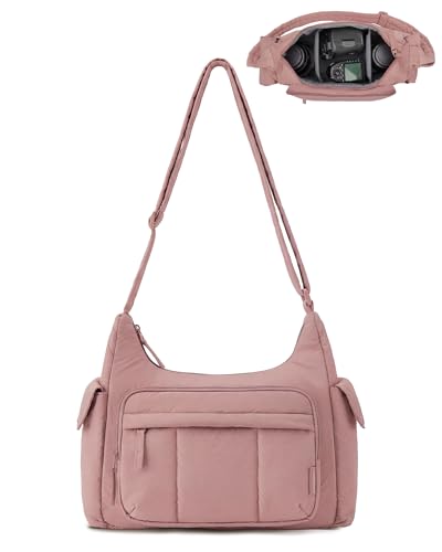 Image of BAGSMART 2 in 1 Puffy Camera Bag for Photographer Everyday Shoulder Bag | Camera Sling Bag with Pockets Crossbody Bag Digital Camera Case for DSLR /Mirrorless Dark Pink