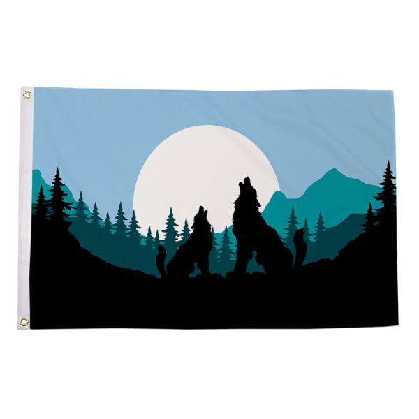 Flagtex Wolf Silhouette Flag 5ft x 3ft Large Flag 150cm x 90cm, Grey, 5ft x 3ft (150cm x 90cm)