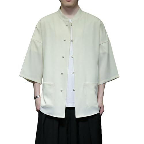 Chemise en lin col montant style chinois coupe ample légère et raffinée
