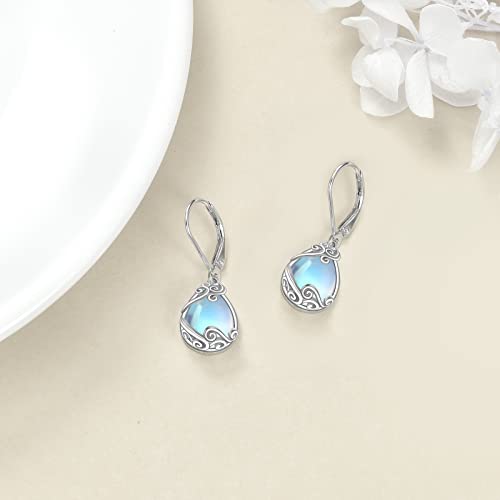 Moonstone Filigree Drop Dangle Teardrop Earrings 925 Sterling Silver Moonstone Leverback Earrings for Women Jewelry Gifts4