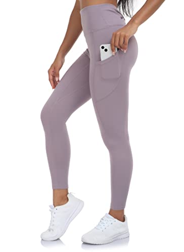 High Waisted Gym Yoga Pants with Pockets, Tummy Control Activewear Workout Leggings for Women (Purple,M)