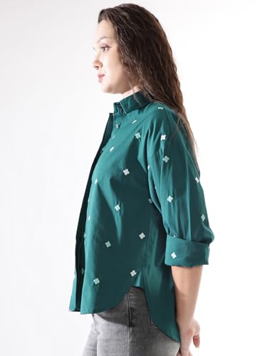 Image of High Star Women Embroidered Oversized Spread Collar Long Sleeves Shirts