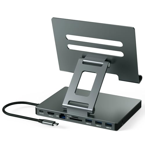 2026 iPad Pro USB C Hub Stand, Adapter for iPad Air M5 M4 M3 13 11 12.9 inch Docking Station 4K 60Hz HDMI, RJ45 Ethernet, SD/TF Card Reader, 3 USB 3.0 Port,...