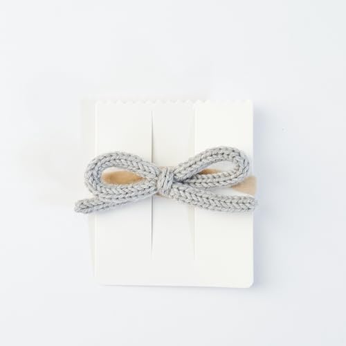 Soft Knit Bow Baby Headband – Handmade Gray Loop Bow on Beige Nylon Band – Gentle and Stretchy for Newborns, Infants & Toddlers