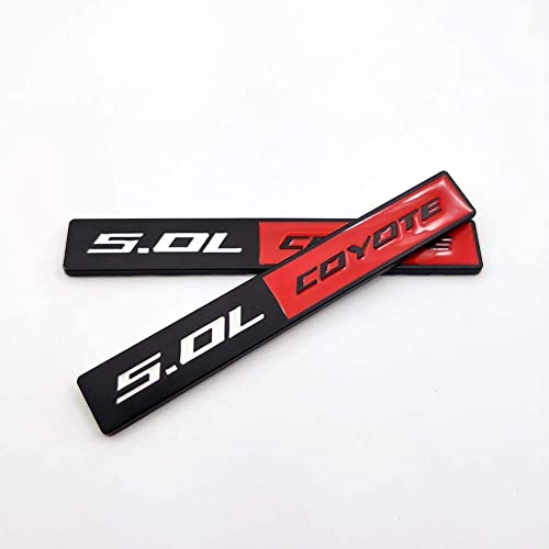 Image of 2X 5.0L Coyote Emblems, 3D Trim Fender Hook Trunk Badge Decals Stickers (Black-red)