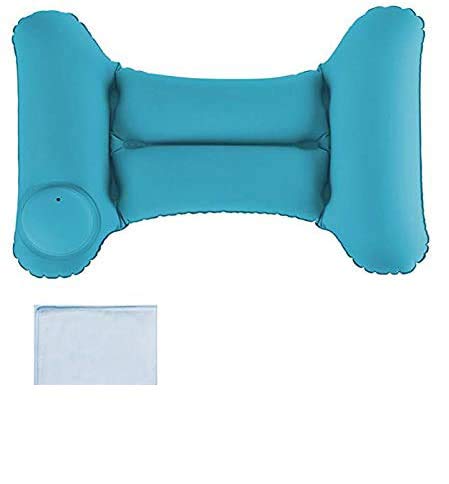 eCostConnection Inflatable Back Lumbar Support Pillow with Built-In Manual Pump and Soft Lining (Blue) + Microfiber Cloth
