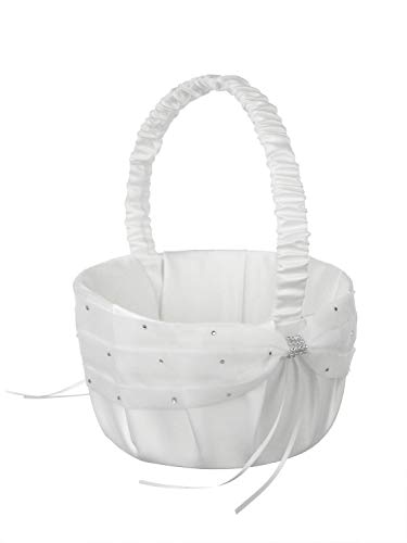 DivaDesigns Scattered Crystal & Jewel Organza Flower Girl Basket - 616 White Large