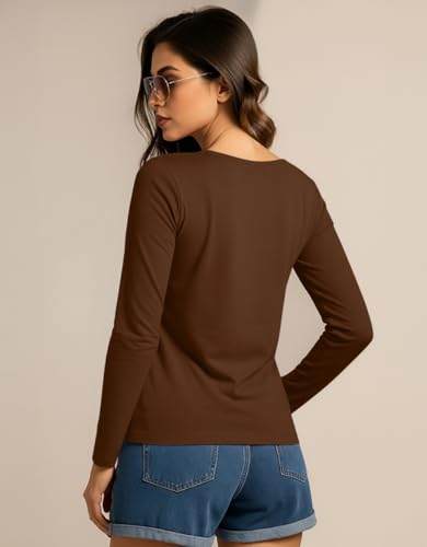 Image of JUNEBERRY Pure Cotton Regular Fit Solid Full Sleeve T-Shirt for Women & Girls (Sizes: S to 2XL)