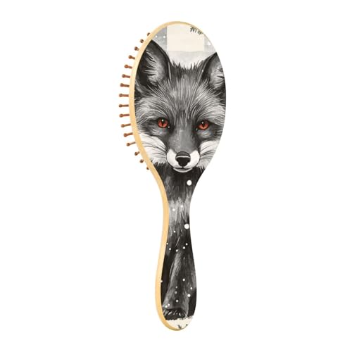 Wooden Brush Black San Clemente Island Fox Buffalo Plaid Snowflakes Christmas Wooden Paddle Brush Wooden Brush For Hair Growth Wooden Massage Brush