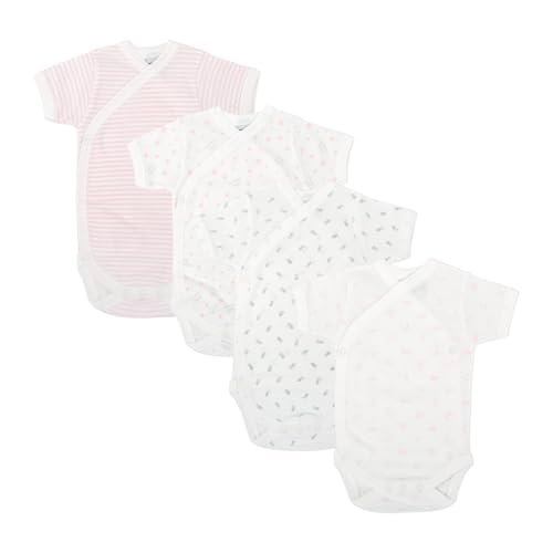 BABIDU Pack 4 Bodys Bebé Cruzado Manga Corta Algodón 100% Suave Transpirable, Ropa Primera Puesta Niño y Niña Unisex, Body Recién Nacido Ideal para Piel Sensible y Uso Diario