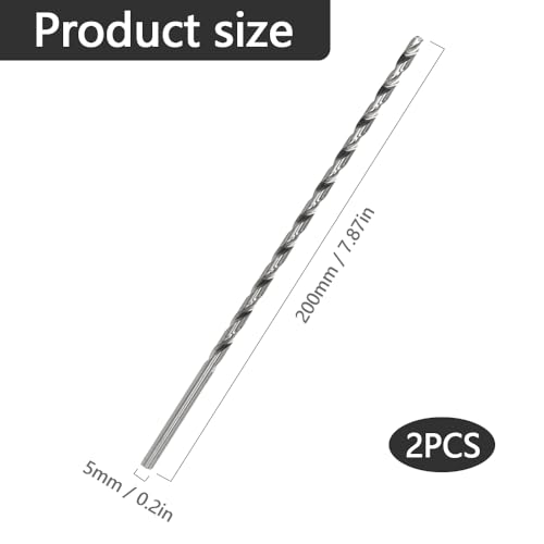 GYSRXS 200MM×5MM Lang Holzbohrer 2 Stück Extra Lange Bohrer Schnellarbeits Stahl Spiralbohrer Holz für Bohren von Holz,Aluminium und Kunststoff(Silber)