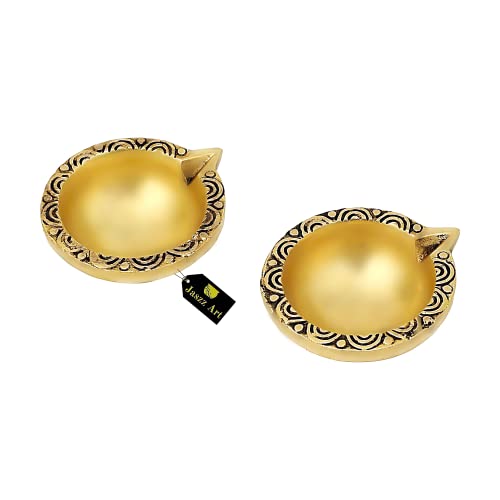 Image of Brass GOL Pooja Diya, Kuber Deepak Oil Lamp, Pack of 2 | Set of two round brass diyas for daily pooja, home temple, aarti and festive decoration