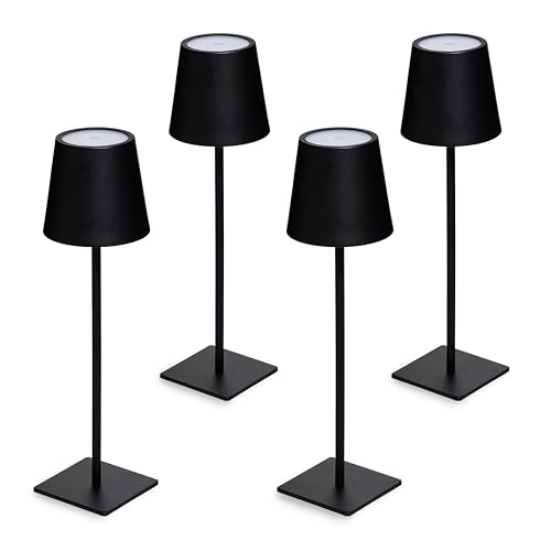 Camden Reed Cordless Portable LED Table Lamp, Rechargeable Battery Desk lamp, 3 Different Lighting Modes, Modern Minimal Design for Couple Dinner/Coffee Table/Restaurant/Bedroom (Set of 4, Black)