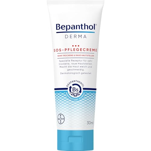 Bepanthol DERMA SOS-Pflegecreme | Körperpflege für sehr trockene und raue Hautstellen, dermatologisch getestete Feuchtigkeitscreme mit Dexpanthenol | 30ml Tube