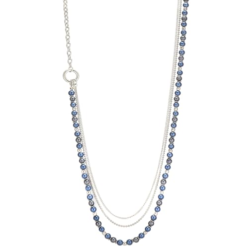 Image of BULINLIN Long Silver Pearl Necklaces for Women Pearl Beaded Layered Chain Long Necklace Elegant Costume Jewellery Gifts for Mum(96-Blue)