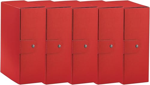 Esselte C32 EUROBOX Cartella Progetti per l'archiviazione, chiusura con bottone, 25 x 35 cm, Dorso 12 cm, Rosso, Confezione da 5 pz, 390332160