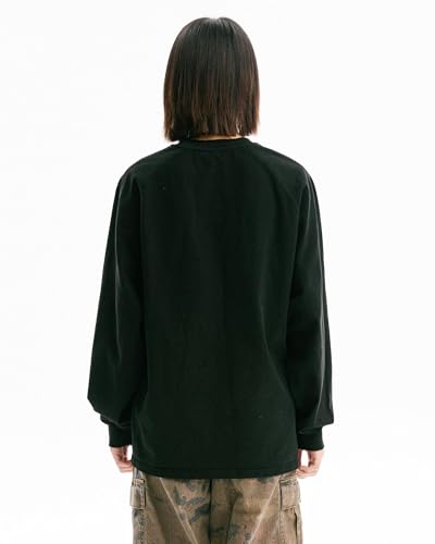 Vintage Washed Oversized Crewneck Long Sleeve Tee Unisex Relaxed Fit Raw-Edge Rib Raglan Sleeve Distressed Cotton Top3