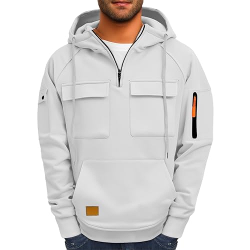 Men's Cargo Hoodies Quarter Zip Sweatshirts Tactical Pullover Casual Gym Athletic Loose Hooded Sweatshirt3