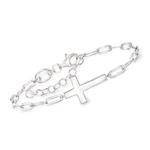 Ross-Simons Charles Garnier Sterling Silver Cross Paper Clip Link Bracelet. 6.75 inches