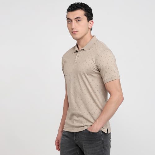 Image of Raymond Men Modern Fit Print Pattern Pure Cotton Polo Neck Half Sleeve Casual T-Shirt