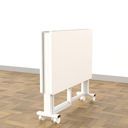 Image of InnoFur Foldable Study Table for Home & Office, Portable Laptop Desk, Space Saving Compact Workstation, Durable Metal Frame & Engineered Wood Top, Modern Minimalist Design (White, Size-Large (130 CM))