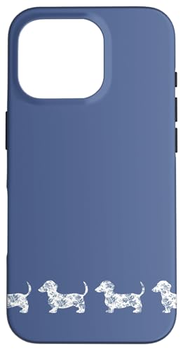 Blue Floral Dachshund Silhouette Case for iPhone 16 Pro